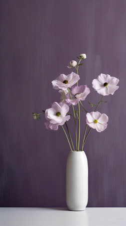 Pink flowers in a vase on a gray background. 3d renderingの素材
