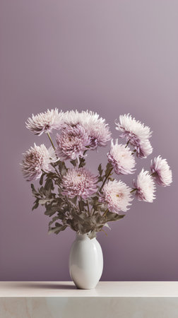Bouquet of pink chrysanthemums in a vase on a gray backgroundの素材