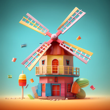 Windmill building on the beach. 3d illustration. Elements for design.の素材