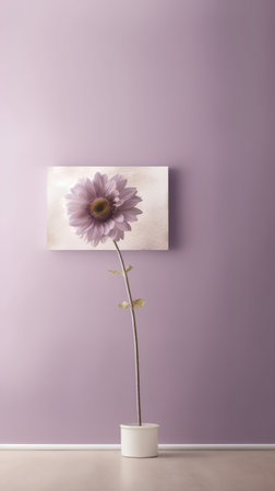 3d render of a flower in a pot on a purple wallの素材