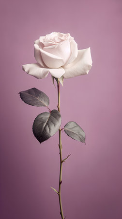 Beautiful white rose on a pink background. Floral composition.の素材