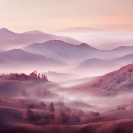 Foggy morning in the Carpathian mountains, Ukraine, Europeの素材
