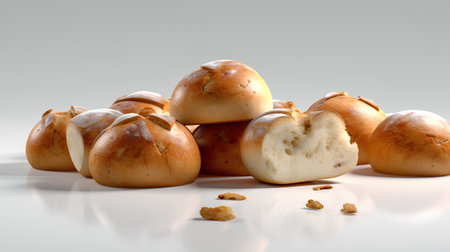 baked buns on a white background. 3d rendering.の素材