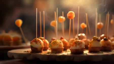 Canape with meat and cheese on skewers. Close-upの素材