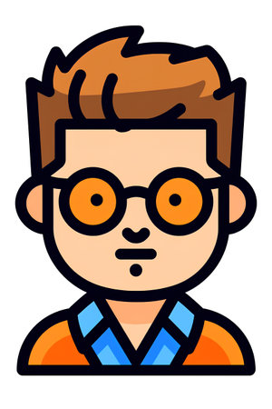 Boy with glasses flat icon. Vector illustration of boy with glasses on white background.の素材