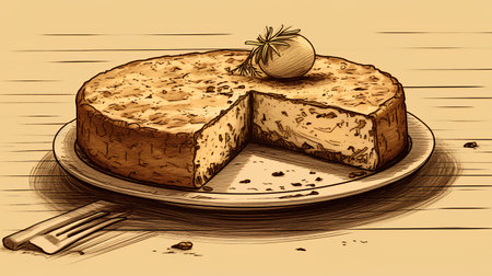 Illustration of a piece of cheese on a plate with a knifeの素材