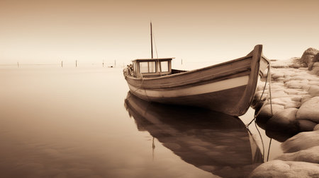 Fishing boat in the seaa toned image.の素材