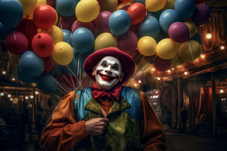 Clown with colorful balloons in the old town of Lviv, Ukraineの素材