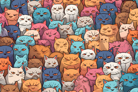 Seamless pattern with cute cartoon cats. Vector illustration for your designの素材