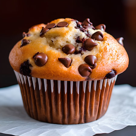 Chocolate muffins with chocolate chips on top. Selective focus.の素材