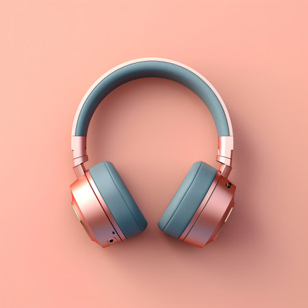 Headphones isolated on a pink background. 3d render illustration.の素材