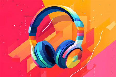 Headphones on abstract colorful background. Music concept. Vector illustration.の素材
