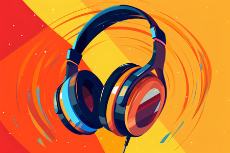 Headphones on colorful abstract background. Music concept. Vector illustration.の素材