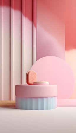 3d render of a pink podium with a piece of soap on a pink backgroundの素材