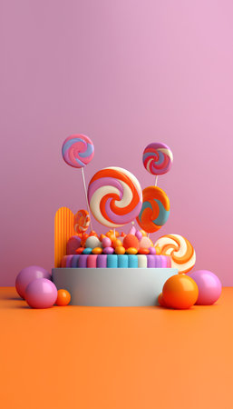 Colorful candies in the shape of a lollipop. 3d renderの素材
