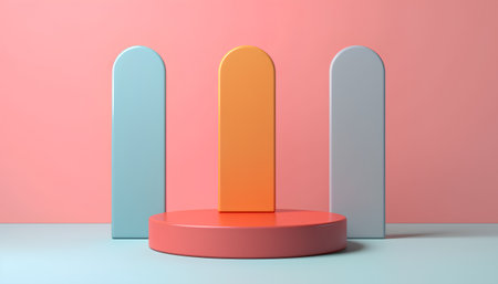 3d render, abstract geometric forms, podium for product presentation.の素材