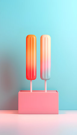 Ice cream on a stick in pastel colors. 3d renderingの素材