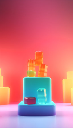 3d render of abstract geometric composition with colorful cubes. Minimal background for product presentation.の素材