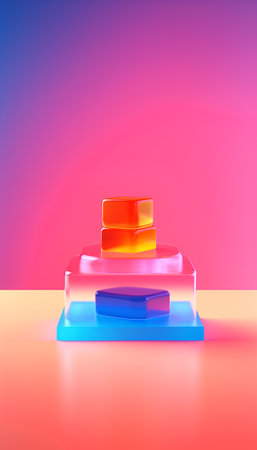 3d rendering of geometric shapes in pastel colors on colorful backgroundの素材
