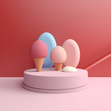 3d render of Ice cream and pastel colors on podium.の素材