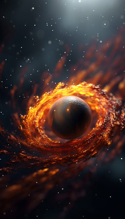 3d illustration of a planet in outer space with fire and smokeの素材