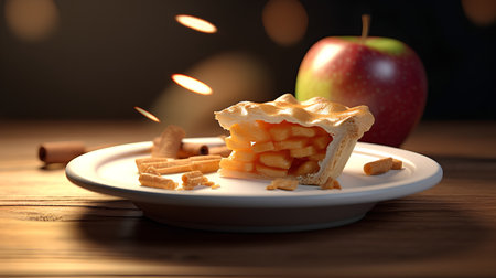 Waffles with apple on a plate on a wooden table. 3d renderingの素材