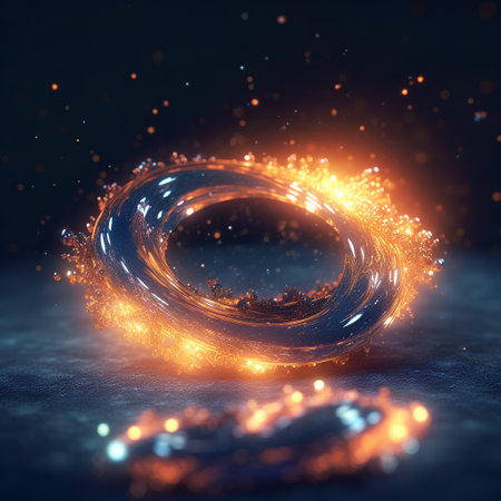 Abstract technology background. 3d illustration. Glowing spiral with particlesの素材