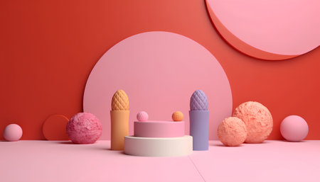 3d render of minimal display podium for product design. Abstract background scene with geometrical forms.の素材