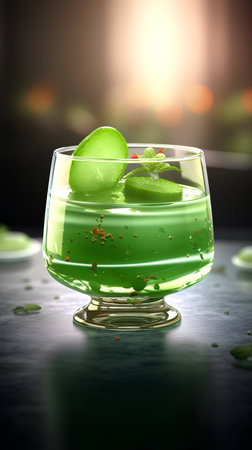 Aloe vera juice in a glass with ice cubes. 3d renderingの素材