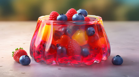 Fruit jelly in a glass with berries. 3d rendering.の素材