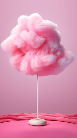 Pink cotton candy on a pink background. 3d render. Sweet cotton candyの素材