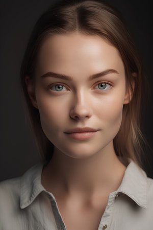 Portrait of a beautiful young woman with green eyes and perfect skinの素材