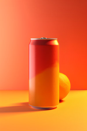 Aluminum can with orange juice on orange background. 3d renderの素材