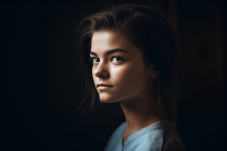 Portrait of a beautiful young woman with long brown hair. Beauty, fashion.の素材