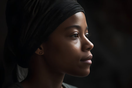 Portrait of a beautiful young African woman with a headscarfの素材