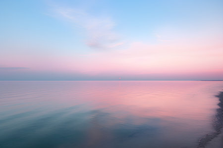 Beautiful sunset over the sea. Colorful sky and sea backgroundの素材