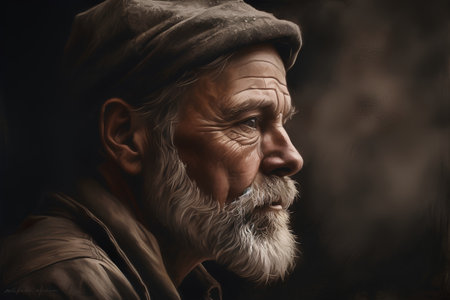 Portrait of an old man with a long beard and mustache.の素材