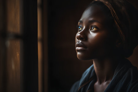 Portrait of a beautiful african american woman looking at cameraの素材