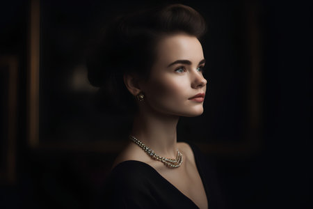 Portrait of a beautiful woman in evening dress. Jewelry.の素材