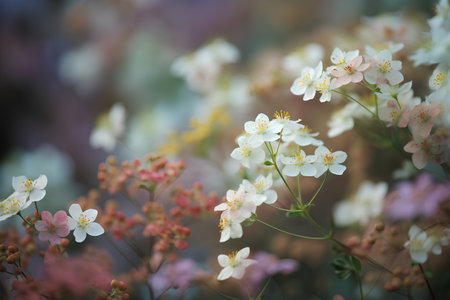 Beautiful blooming jasmine flowers on blurred background with copy spaceの素材