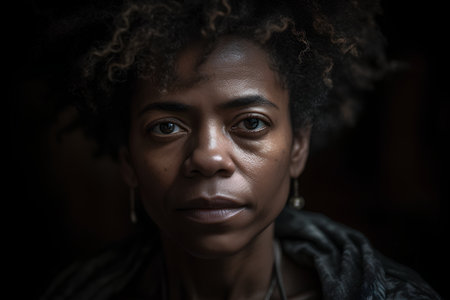 Portrait of a beautiful african american woman with curly hairの素材
