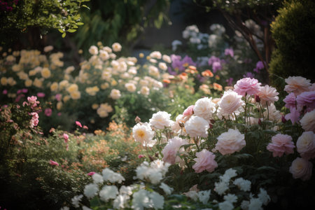 Beautiful roses blooming in the garden, vintage color tone.の素材