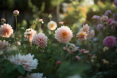 Beautiful dahlia flowers in the garden. Selective focus.の素材