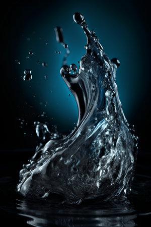 Water splash on black background. 3d rendering, 3d illustration.の素材