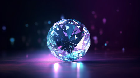 3d rendering of a blue diamond on a dark background with particlesの素材