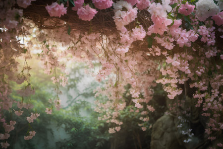 Beautiful pink flowers in the garden. Vintage style. Soft focus.の素材