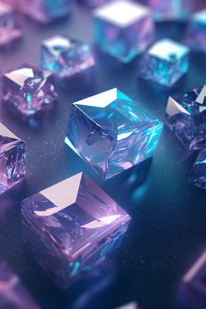 3d render, abstract background with blue and pink gemstones, crystalsの素材