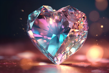 Gemstone in heart shape on bokeh background. 3d illustrationの素材