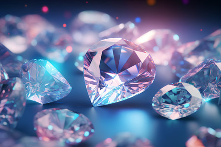 Diamonds on a blue background. 3d rendering, 3d illustration.の素材