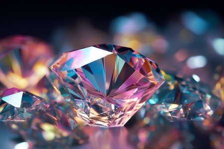 3d rendering of diamond on black background with bokeh effectの素材